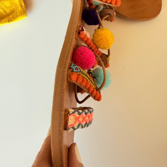 Ammos Genuine Leather Greece Pom Friendship Charm Gladiator Wrap Sandal Size 7 - Picture 6 of 15